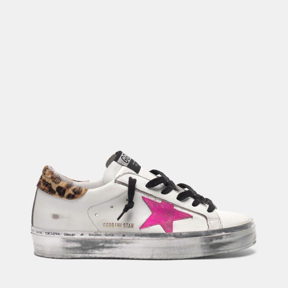 Golden Goose Golden Hi Star Sneakers with Fuchsia Star and Leopard-Print - Picture 2 of 4
